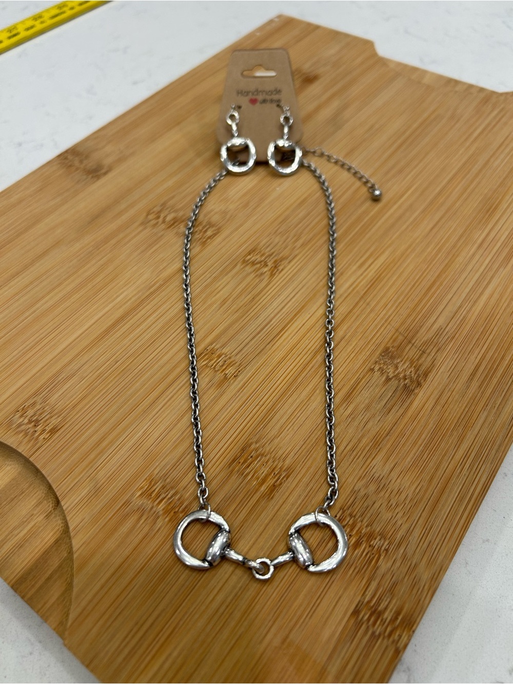 Silver Tone Horsebit Necklace and Earrings Set